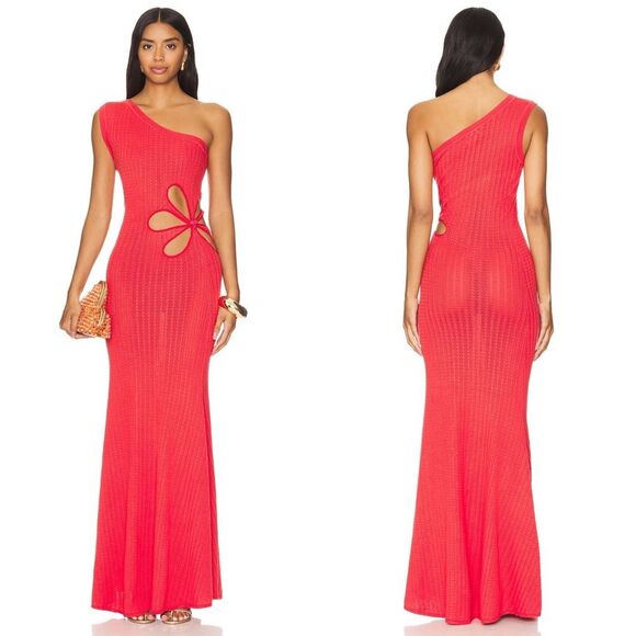Elegant Red One-Shoulder Maxi Dress - Picture 1 of 13